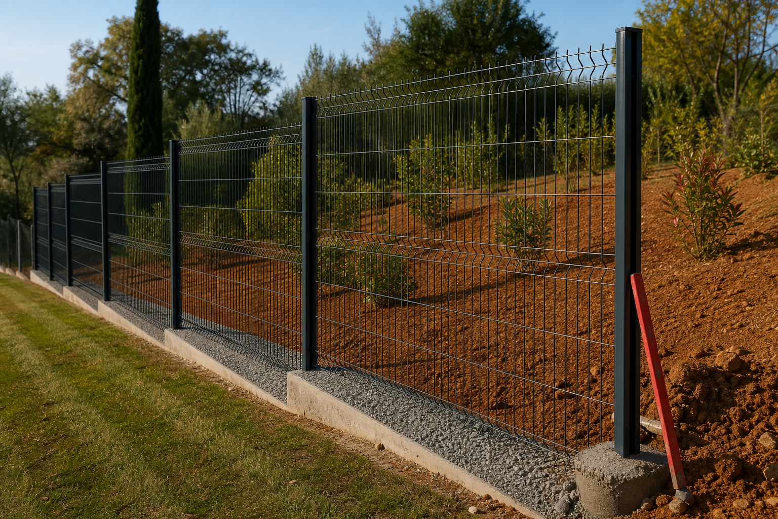 Pose d’une clôture rigide sur un terrain en pente douce