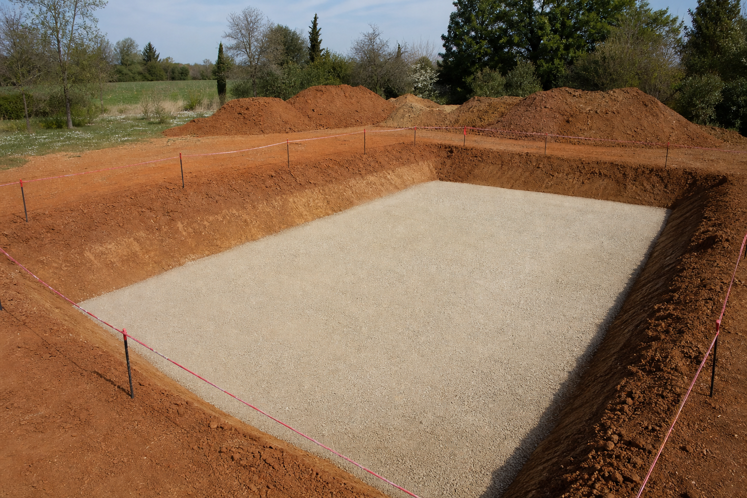 Plateforme terrassée pour la future fondation d’une piscine